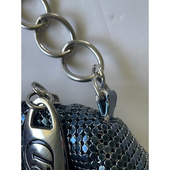 WD Whiting & Davis Blue Metalic Chain mail Mesh Shoulder Bag Evening Bag - Picture 5 of 16